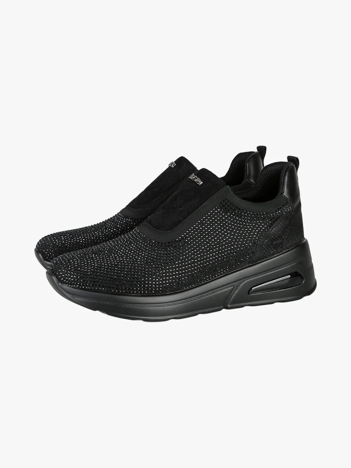 Inblu Sneakers donna slip on con zeppa e strass - nero