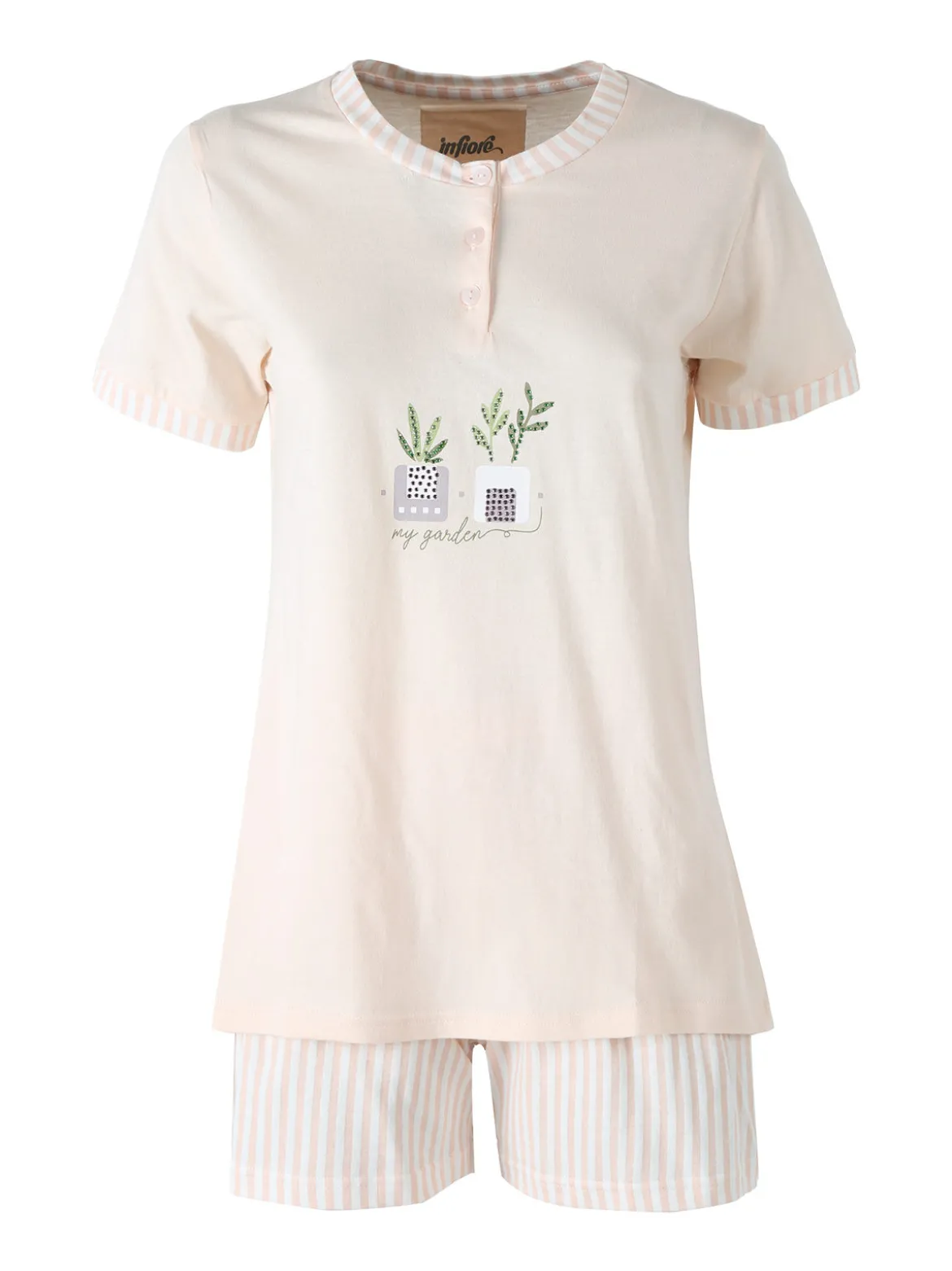 Infiore MOSAIC Pigiama corto da donna in cotone con shorts a righe - albicocca