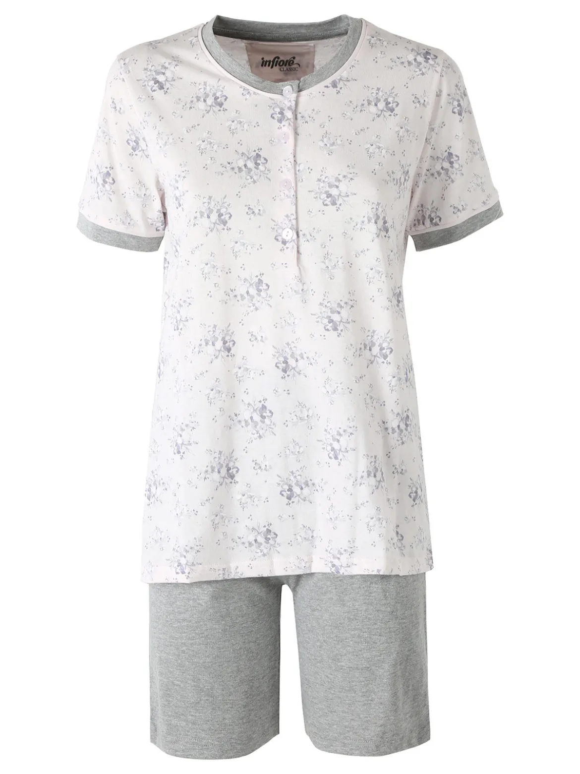 Infiore NUVOLA pigiama in cotone da donna con t-shirt floreale e shorts - grigio