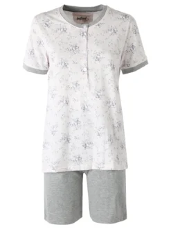 Infiore NUVOLA pigiama in cotone da donna con t-shirt floreale e shorts taglie grandi - grigio