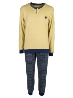 Infioreuomo Pigiama lungo da uomo in cotone interlock - senape