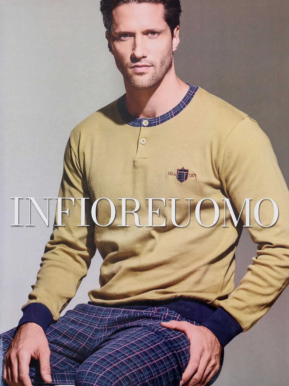 Infioreuomo Pigiama lungo da uomo in cotone interlock - senape