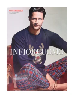 Infioreuomo Pigiama lungo da uomo natalizio con pantaloni a quadri - blu scuro
