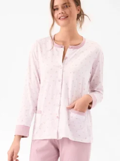 Infiore WILDLOVE Pigiama aperto da donna in cotone con bottoni taglie grandi - rosa