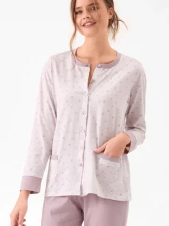 Infiore WILDLOVE Pigiama aperto da donna in cotone con bottoni - lilla