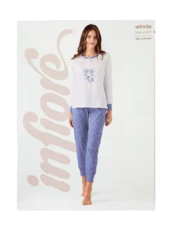 Infiore WINNIE Pigiama lungo da donna in cotone con stampe cuori - bianco