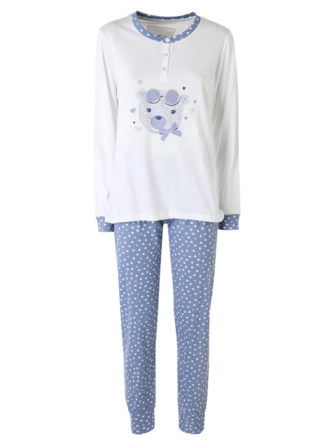 Infiore WINNIE Pigiama lungo da donna in cotone con stampe cuori - bianco
