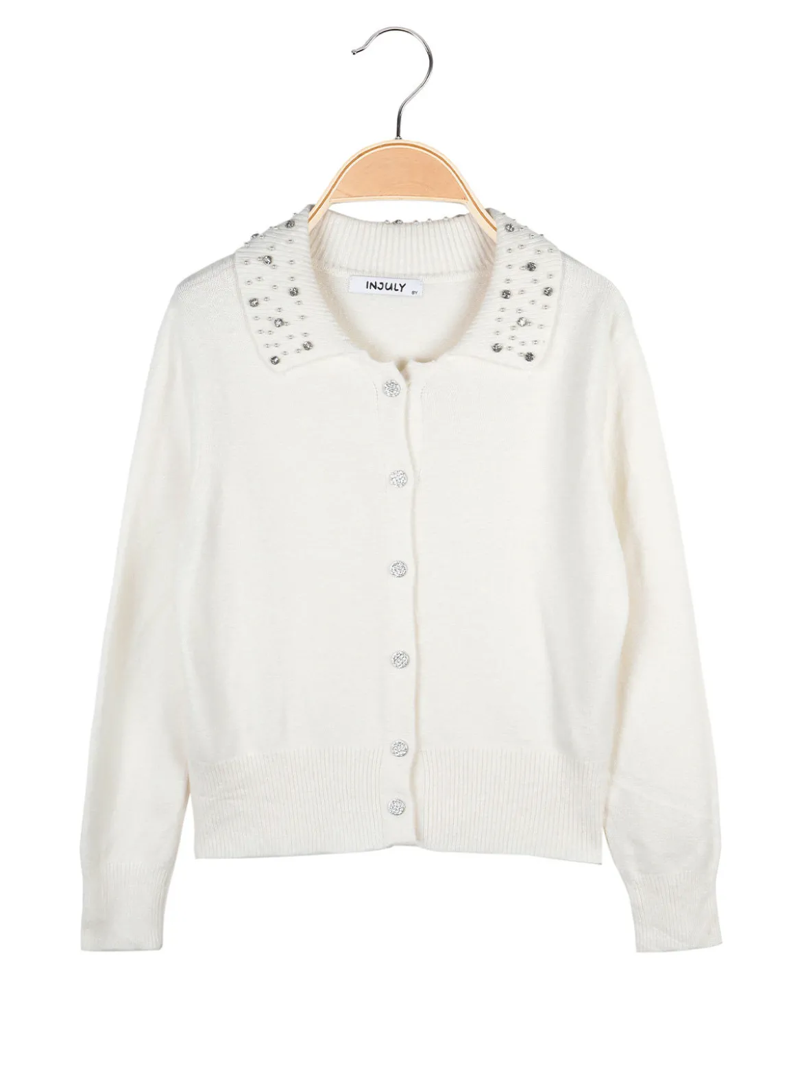 Injuly Cardigan da bambina in maglia con bottoni gioiello