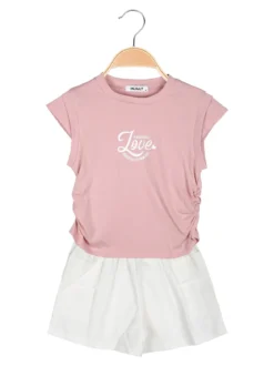 Injuly Completo corto da bambina con t-shirt e shorts con tasconi laterali