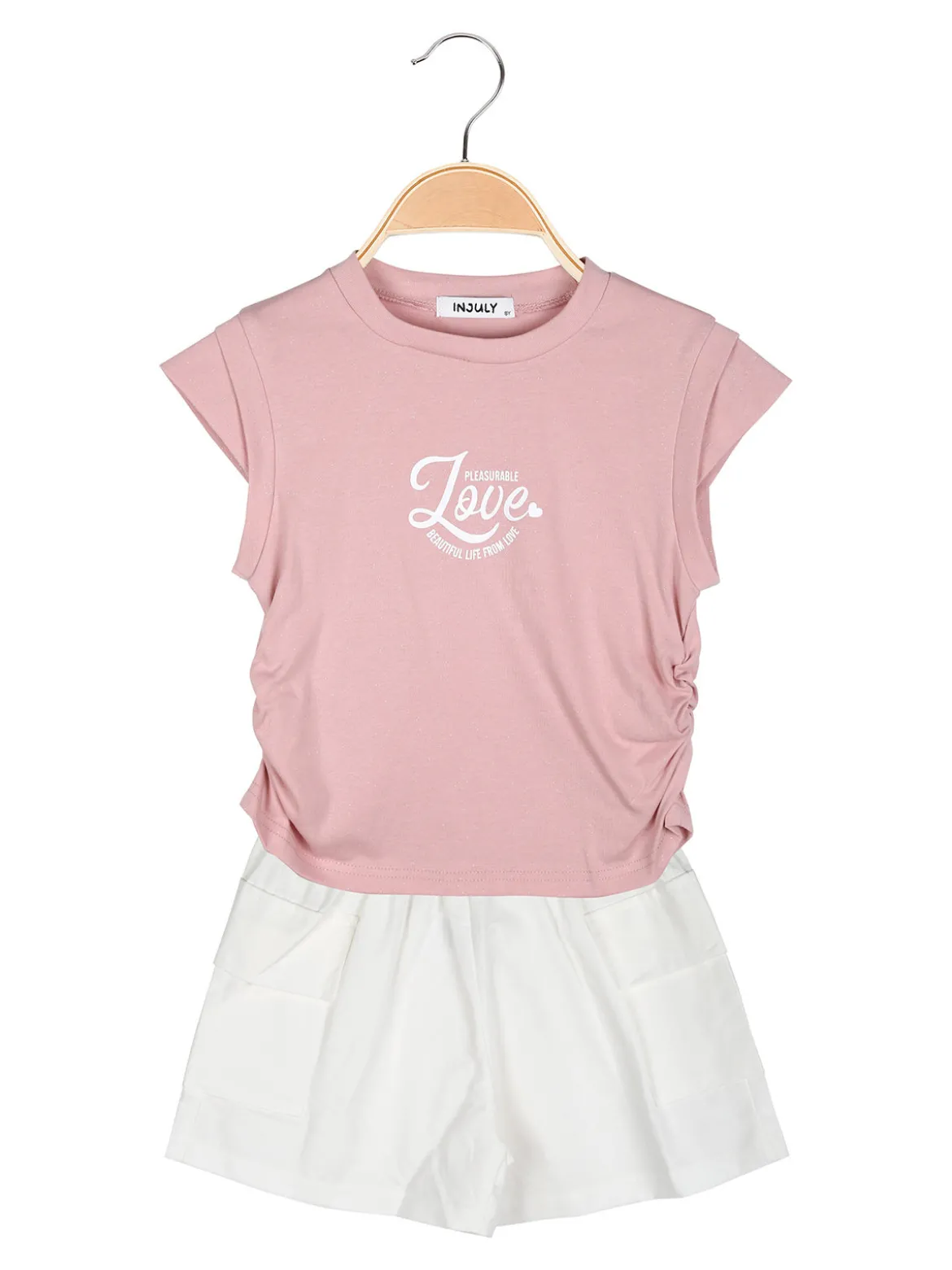 Injuly Completo corto da bambina con t-shirt e shorts con tasconi laterali