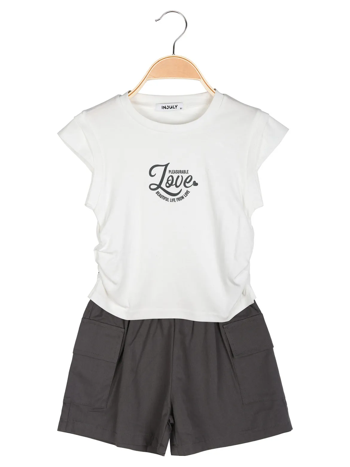 Injuly Completo corto da bambina con t-shirt e shorts con tasconi laterali