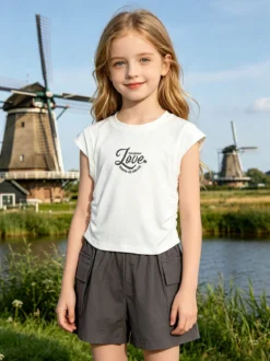 Injuly Completo corto da bambina con t-shirt e shorts con tasconi laterali