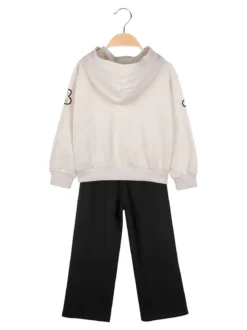 Injuly Completo 2 pezzi da bambina con cappuccio e strass - beige