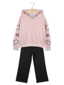 Injuly Completo 2 pezzi da bambina con cappuccio e strass - rosa