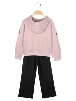 Injuly Completo 2 pezzi da bambina con cappuccio e strass - rosa