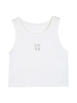 Injuly Completo 3 pezzi da bambina con top traforato e pantaloni misto lino - bianco