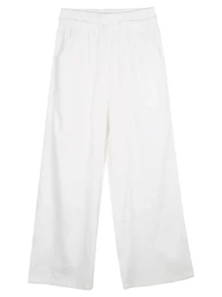 Injuly Completo 3 pezzi da bambina con top traforato e pantaloni misto lino - bianco