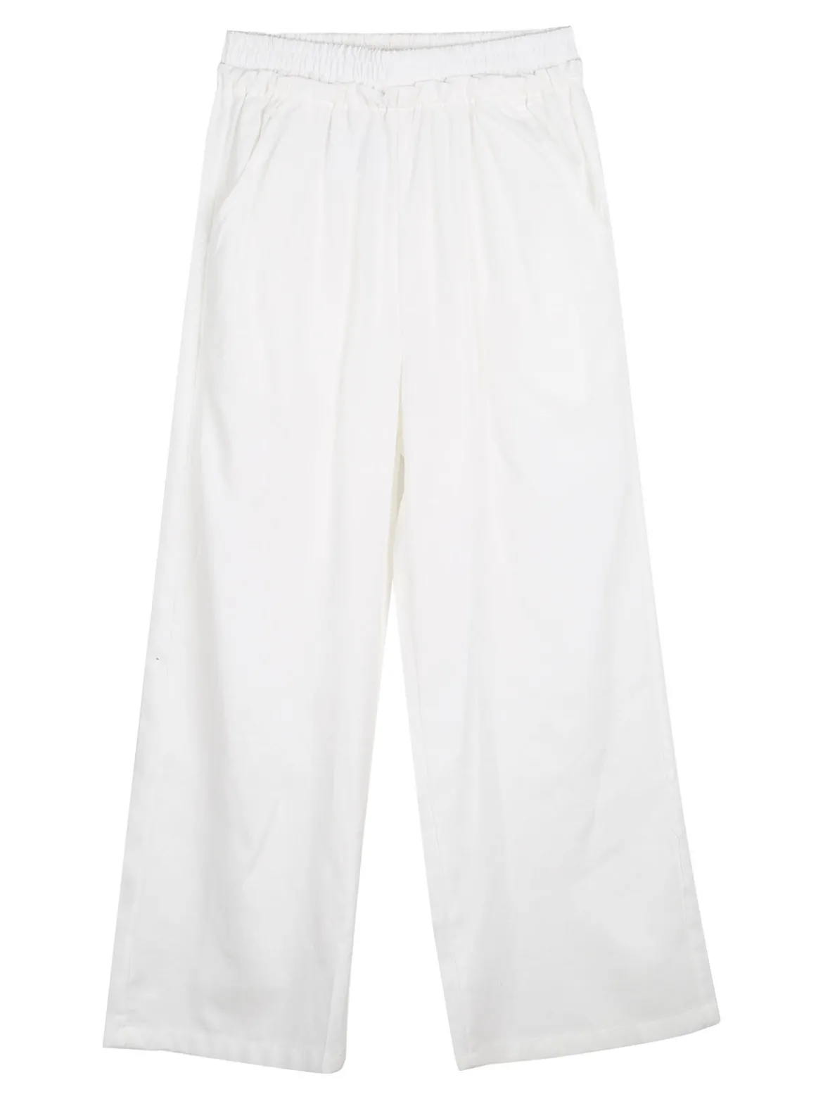 Injuly Completo 3 pezzi da bambina con top traforato e pantaloni misto lino - bianco