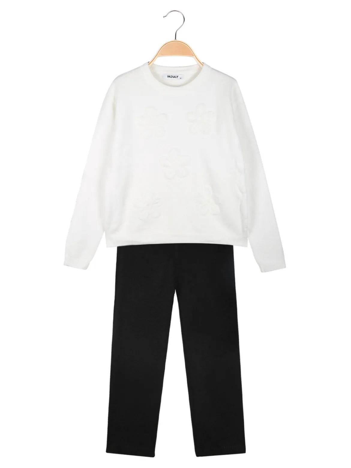 Injuly Completo 2 pezzi da bambina in maglia con ricami - bianco