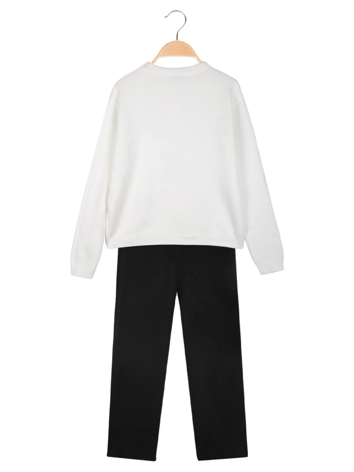 Injuly Completo 2 pezzi da bambina in maglia con ricami - bianco