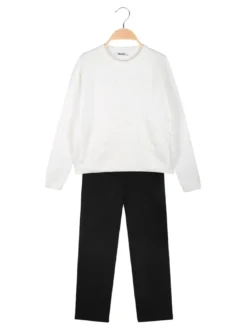 Injuly Completo 2 pezzi da bambina in maglia con ricami - bianco