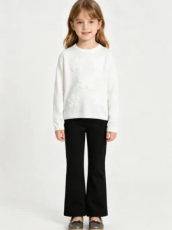 Injuly Completo 2 pezzi da bambina in maglia con ricami - bianco