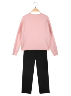 Injuly Completo 2 pezzi da bambina in maglia con ricami - rosa