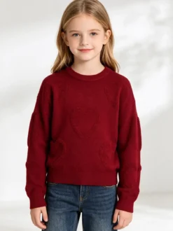 Injuly Maglione da bambina cuori - bordeaux
