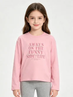 Injuly T-shirt da bambina in cotone a maniche lunghe con stampa - rosa
