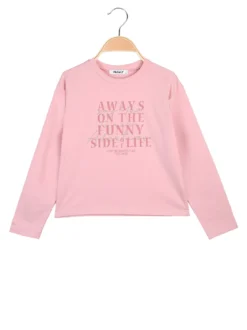 Injuly T-shirt da bambina in cotone a maniche lunghe con stampa - rosa