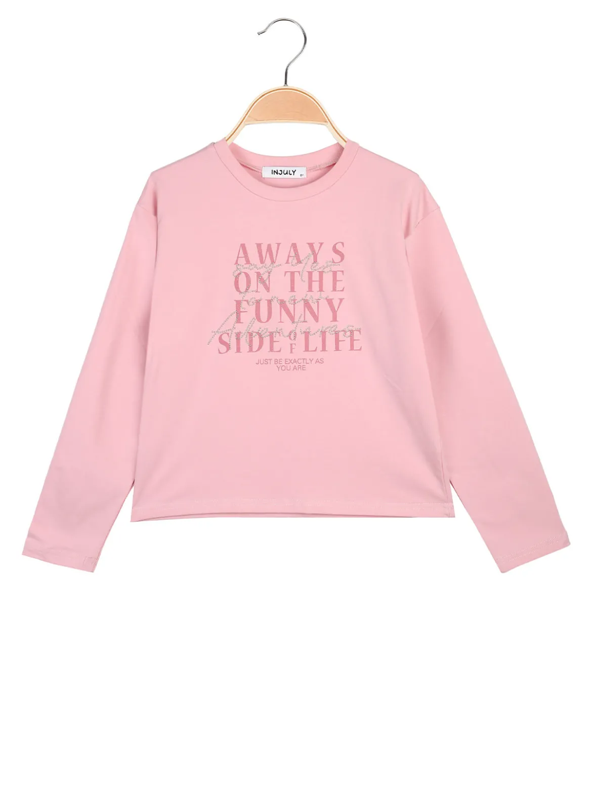Injuly T-shirt da bambina in cotone a maniche lunghe con stampa - rosa