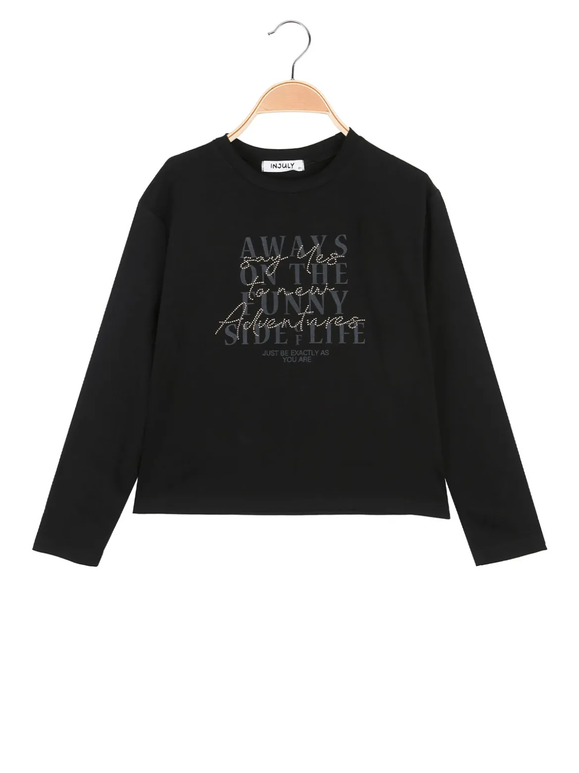 Injuly T-shirt da bambina in cotone a maniche lunghe con stampa - nero