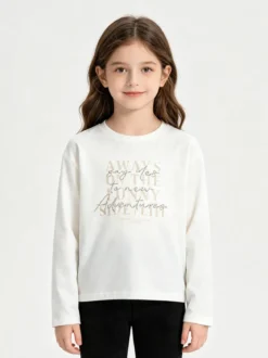 Injuly T-shirt da bambina in cotone a maniche lunghe con stampa - bianco