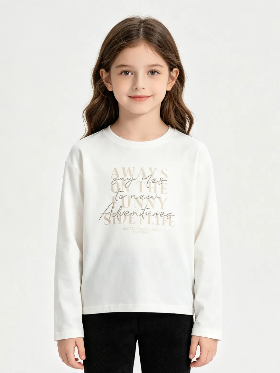 Injuly T-shirt da bambina in cotone a maniche lunghe con stampa - bianco