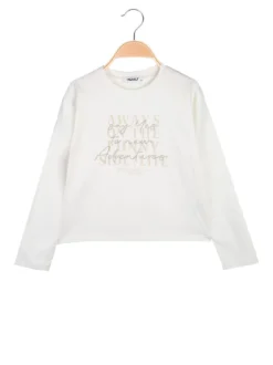 Injuly T-shirt da bambina in cotone a maniche lunghe con stampa - bianco