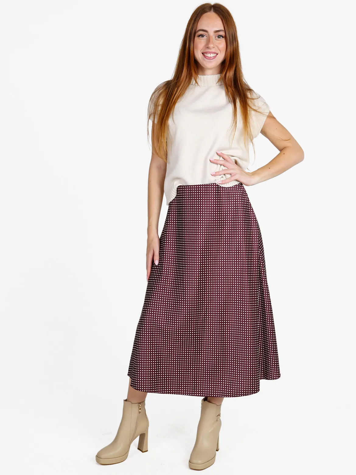 Insta Firenze Gonna midi donna a pois - bordeaux