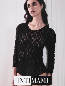 Intimami Body donna a maniche lunghe in pizzo - nero