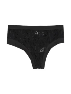 Intimami Brasiliana alta con pizzo in cotone bielastico - nero
