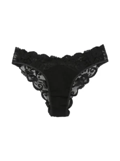Intimami Brasiliana donna con pizzo in cotone bielastico - nero