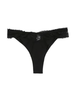Intimami Brasiliana in cotone bielastico con pizzo - nero