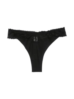 Intimami Brasiliana in cotone bielastico con pizzo - nero