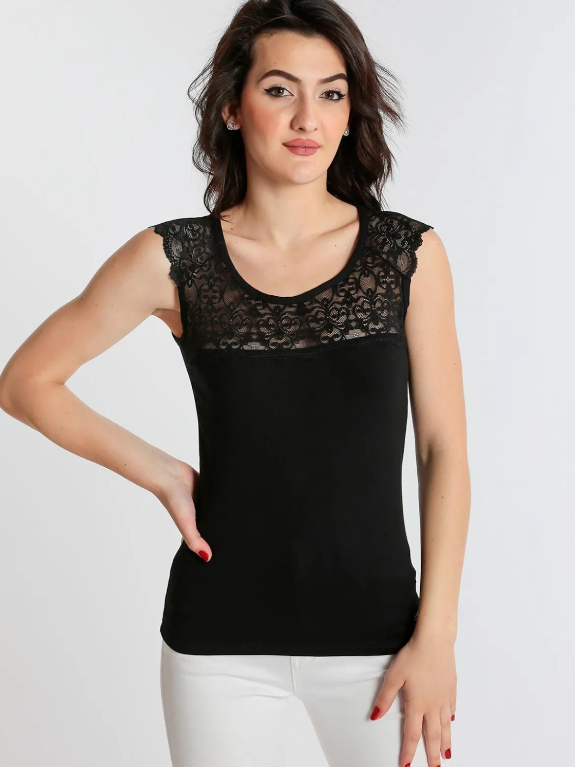 Intimami Canotta a spalla larga con pizzo nero