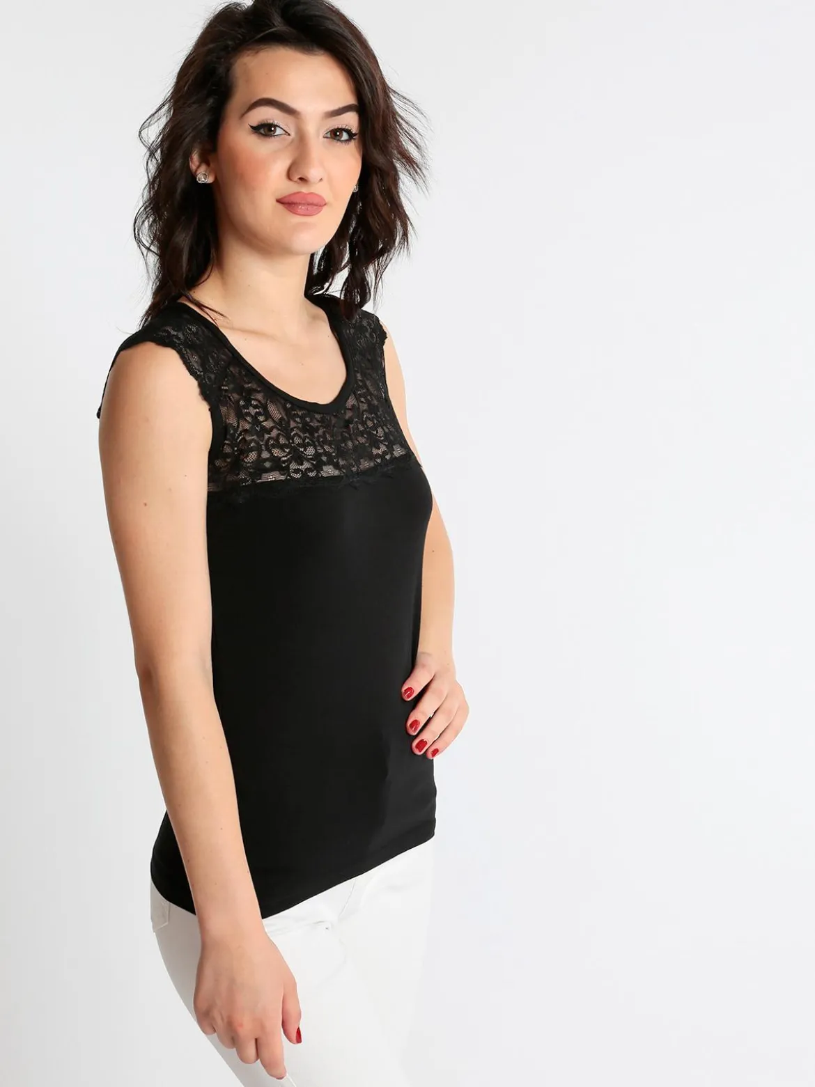 Intimami Canotta a spalla larga con pizzo nero