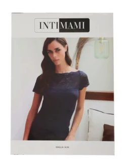 Intimami Maglia donna a maniche corte con scollo a barca in pizzo - blu scuro