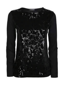 Intimami Maglia donna a maniche lunghe con dettagli in velluto e paillettes - nero
