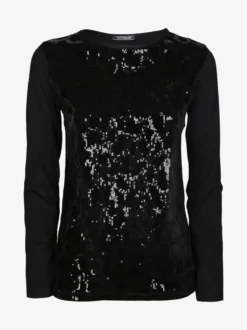 Intimami Maglia donna a maniche lunghe con dettagli in velluto e paillettes - nero