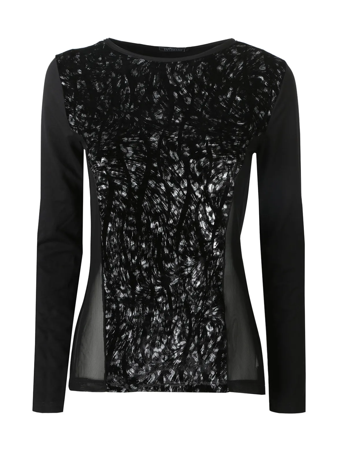 Intimami Maglia donna a maniche lunghe in ciniglia con inserti in tulle - grigio
