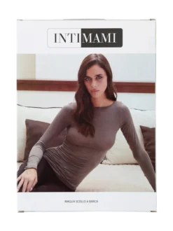 Intimami Maglia donna a maniche lunghe in misto lana con scollo a barca - grigio scuro