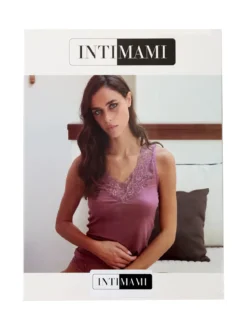 Intimami Top donna a spalla larga con scollo di pizzo - marrone