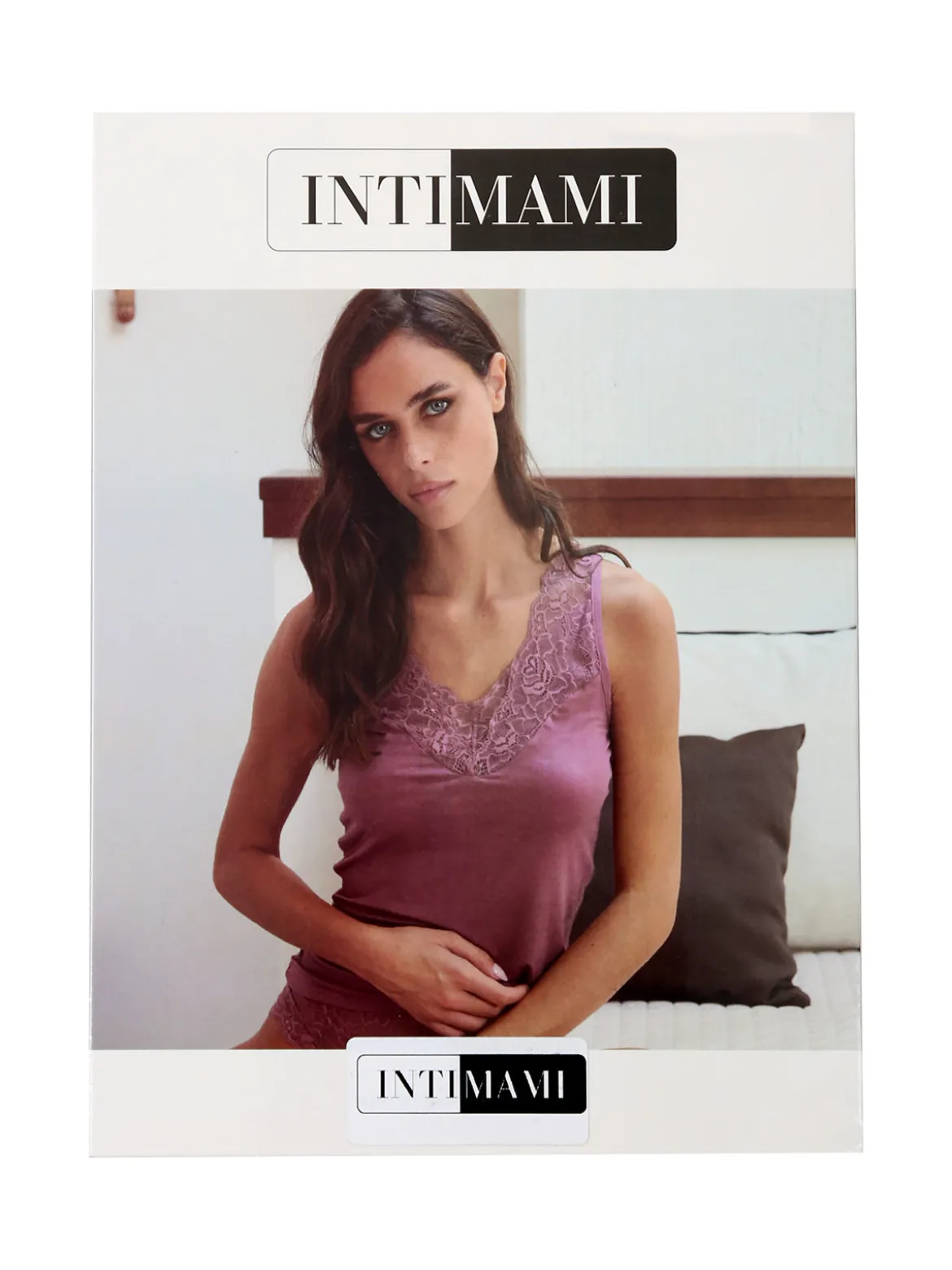 Intimami Top donna a spalla larga con scollo di pizzo - marrone
